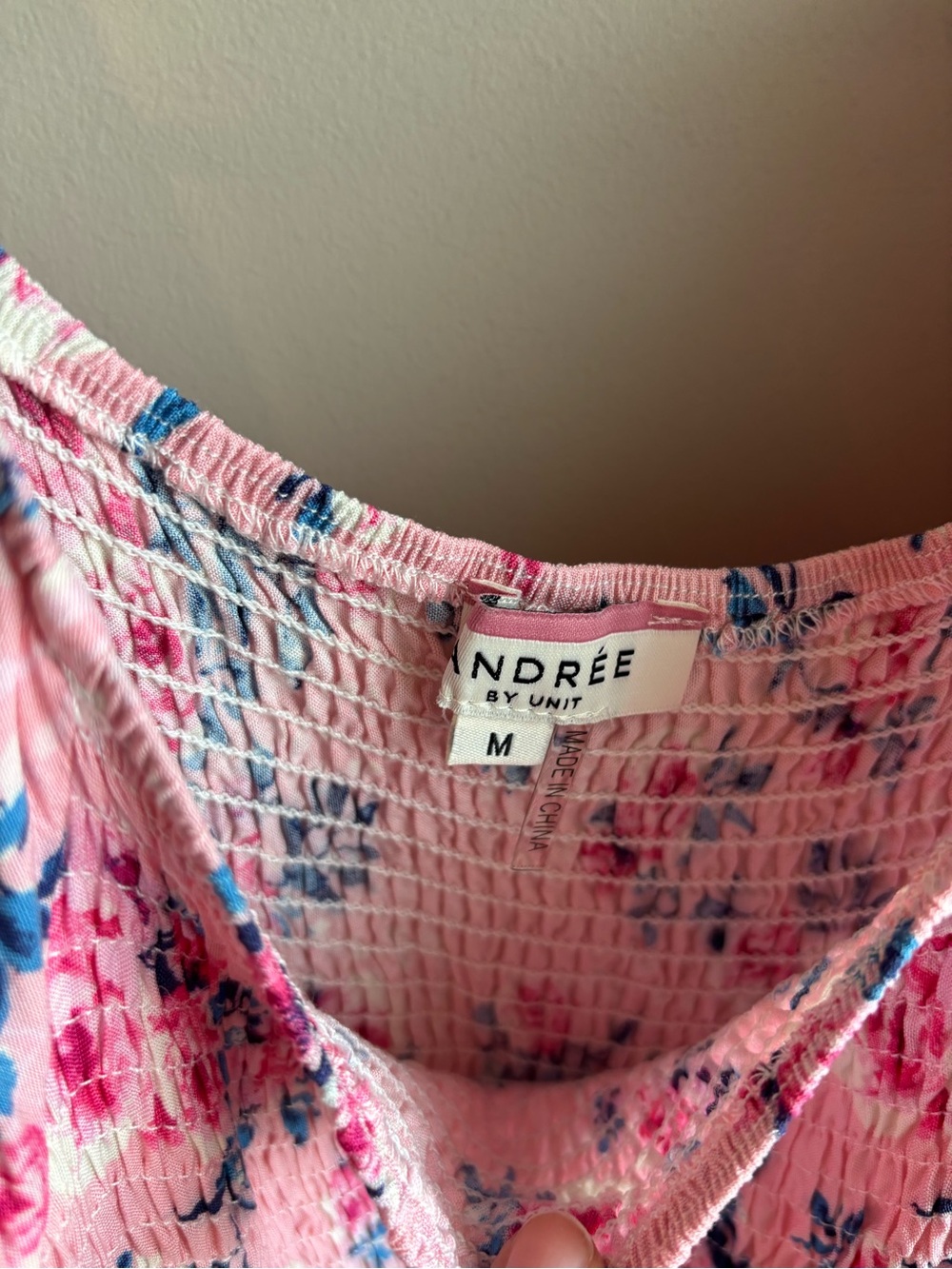 ANDRÉE BY UNIT Pink Floral Smocked Top with Blue Accents - Picture 2 of 3